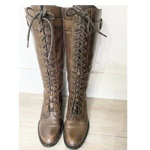 Børn  Calf High Boots Size 6M GREENISH BROWN